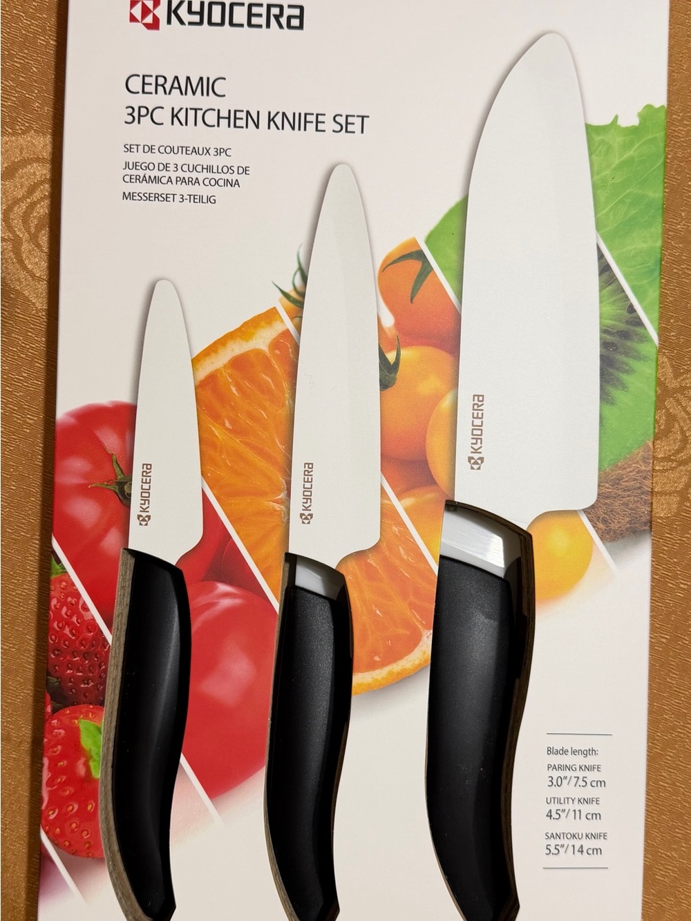 White Ceramic 3-Piece Kitchen Knife Set with Black Handles